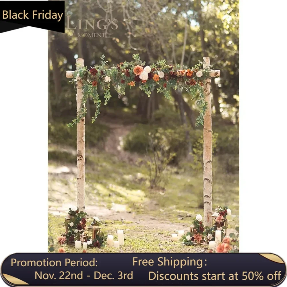 6.5FT Backdrop Flower Garland Decorations, Fall Artificial Wedding Arch Flowers, Orange Ceremony Reception Hanging Eucalyptus