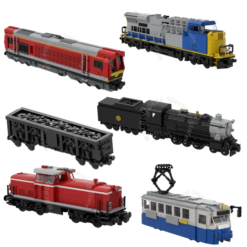 Steam Locomotive Train Cargo Car Railway Accessories Display Model MOC Building Blocks Bricks Gift Christmas Present