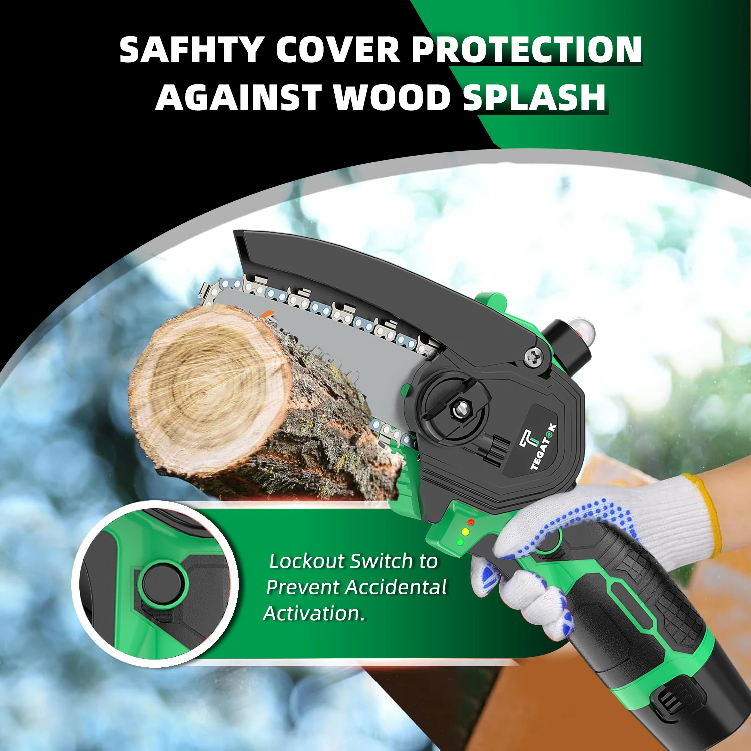 منشار Tegatik Mini Chainsaw اللاسلكي 4 بوصة منشار سلسلة قابل لإعادة الشحن مع 2 قطعة بطاريات وسلاسلين