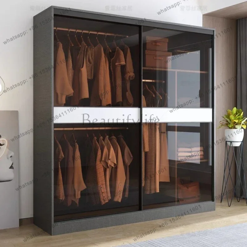 Factory Direct Glass Doors Wardrobe Closet For Clothes Shelves Organizers Luxury Wardrobe Bedroom Decor Hanging Clothes Underwea