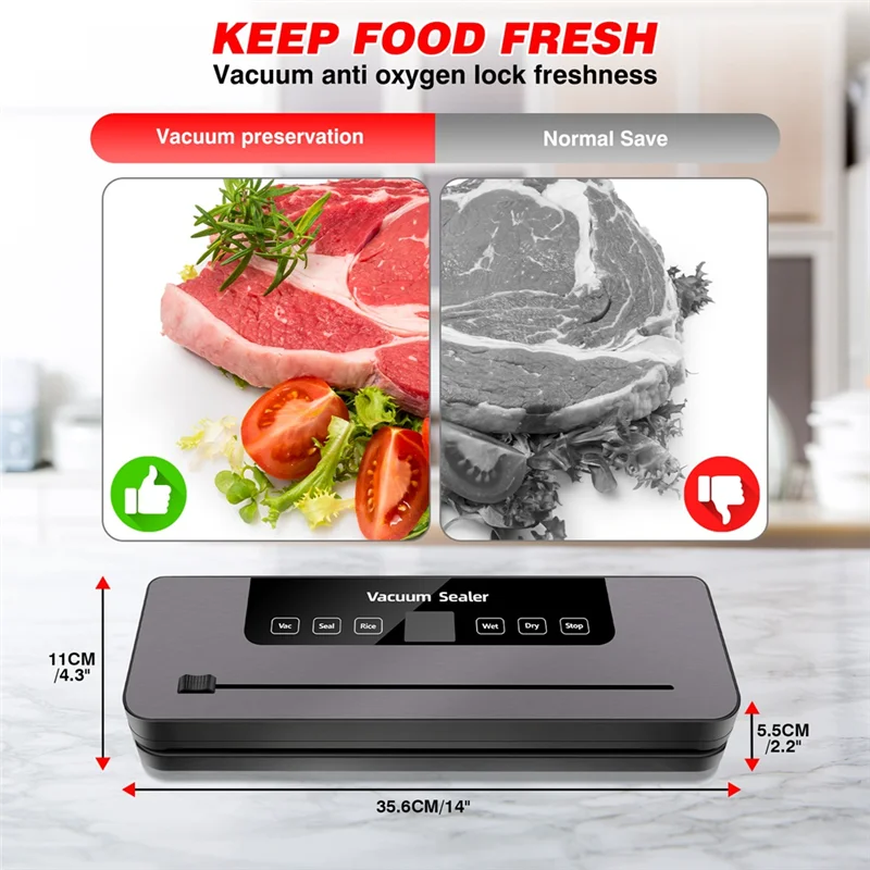 Sellador al vacío doméstico B51C, enchufe europeo, máquina de sellado de cocina de mantenimiento fresco de alimentos de plástico completamente automática