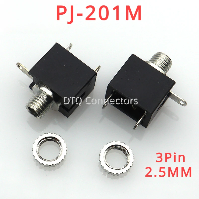 5/10 Uds. Conector de auriculares de 2,5 MM PJ-201M 3 pines DIP Mono canal Audio hembra conector de montaje en Panel PCB adaptador de auriculares