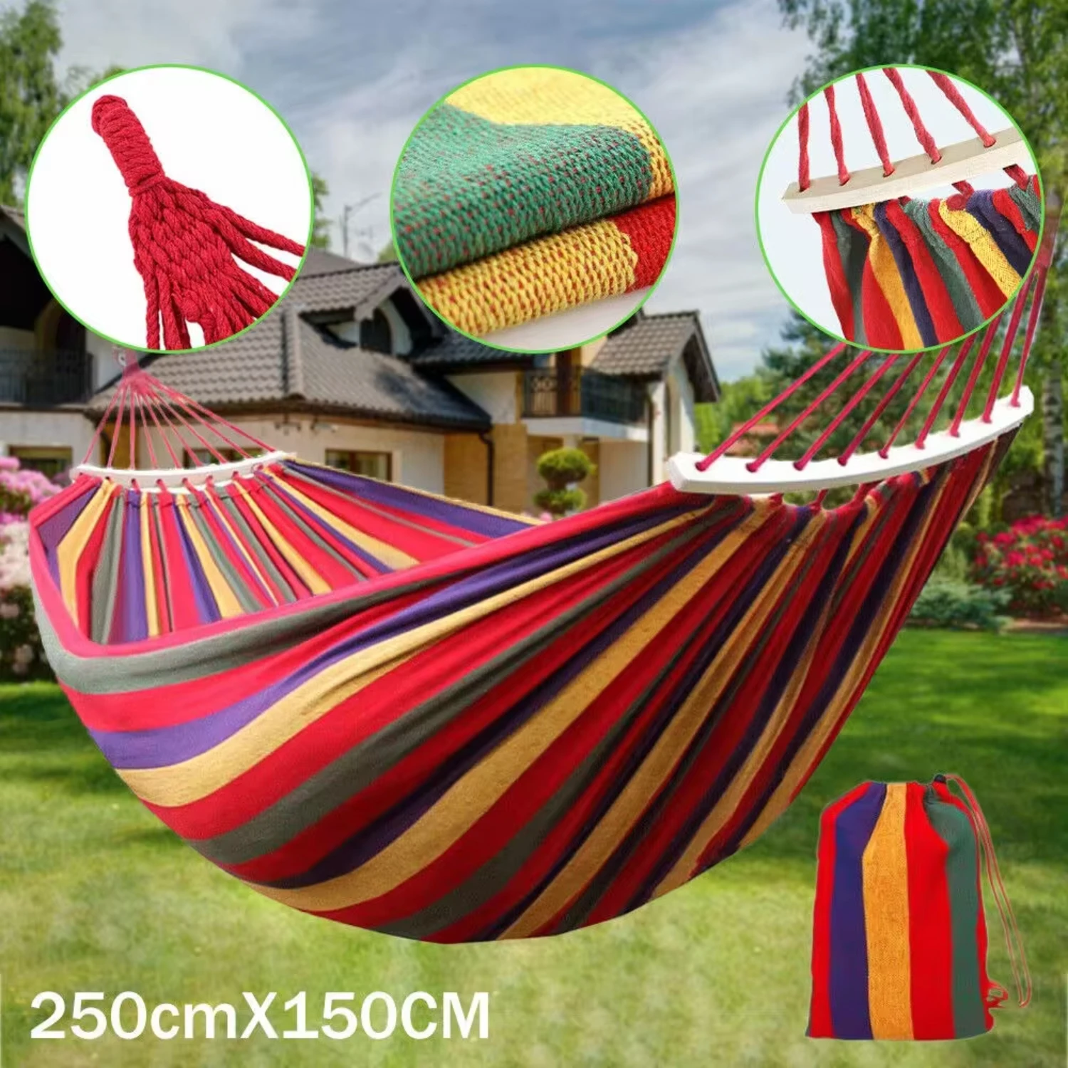 250*150CM Adult Hammock Garden Swing Indoor Portable Outdoor Camping Canvas Hammock High Strength Parachute Fabric Hanging Bed