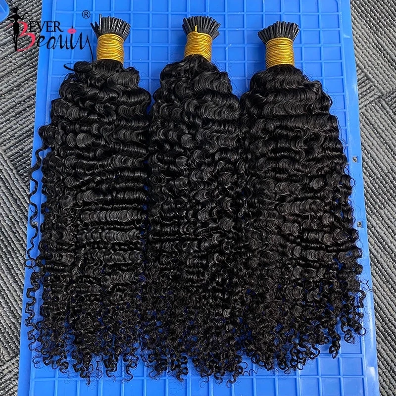 Tissage en lot brésilien naturel crépu et bouclé, extensions de cheveux vierges, 3B 255., I-Tip Microlinks, en vrac