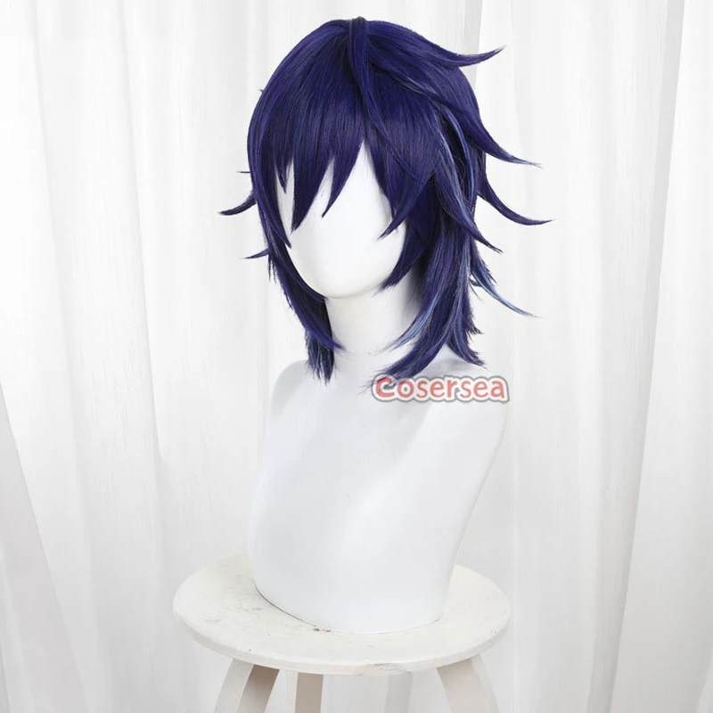 Cosersea ororon natlan cosplay perucas genshin impacto ororon natlan 40cm longo misturado azul masculino cos peruca de cabelo sintético resistente ao calor