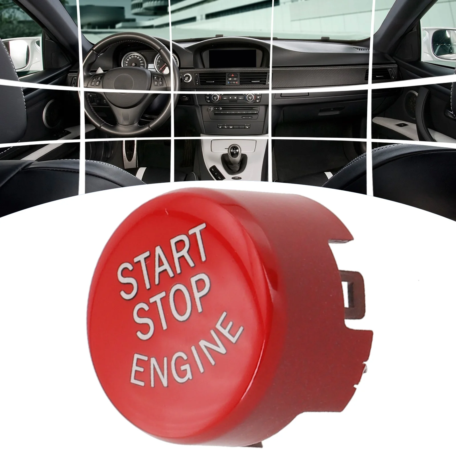 Vehicle\'s Front Panel Engine Start Stop Switch Red Start Button As Pictures ABS Plastic Material Sporty Design