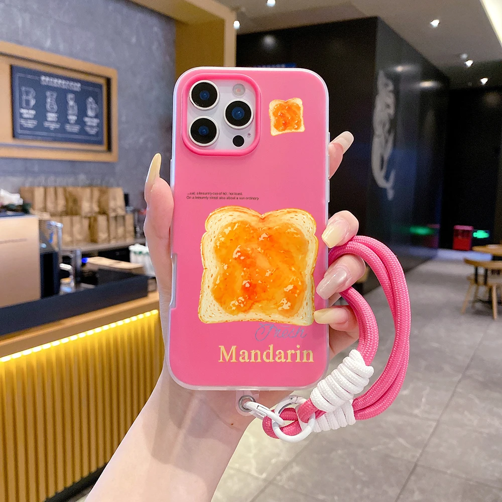 2 in1 Lanyard Jelly Phone Case Toast Bread Print For Samsung Galaxy S26 Ultra S25 S23 S24 FE A57 A56 A54 A55 A17 A16 A07 Cover