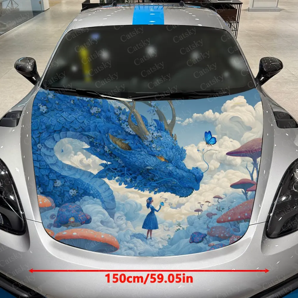 Dramatic Dragon And Goddess Car Hood Decorative Stickers. It Enhances The Aesthetic Of The Vehicle And Can Be Easily Applied To
