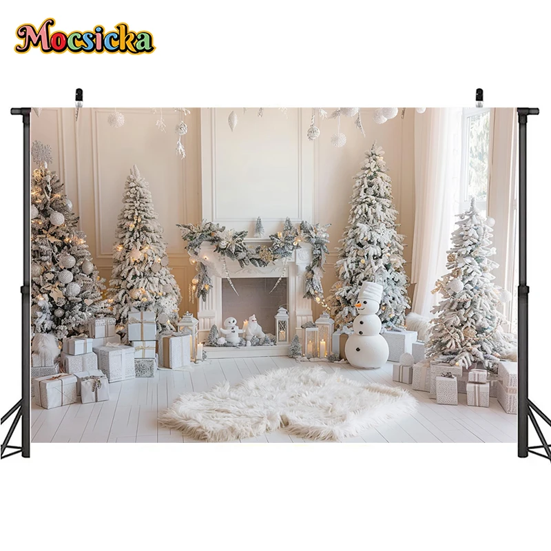 Mocsicka Winter Christmas Photography Background Gorgeous Mantel Decoration Holiday Party Family Portrait Photo Backdrops Studio