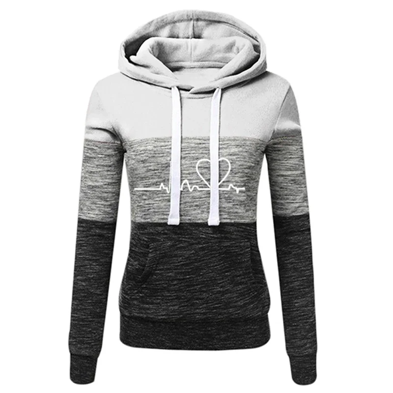 Autumn Winter Warm Women\'s Fleece Long Sleeve Hoodie Fashion Slim Fit Sweatshirt Ladies Casual Color Matching Outdoors Pullover