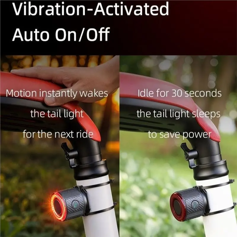 A74K-Smart Light Sensing Bike Tail Light Alarm Light, Find Your Bike In A Crowd One-Press 'Wake-Up', 110Db Alarm