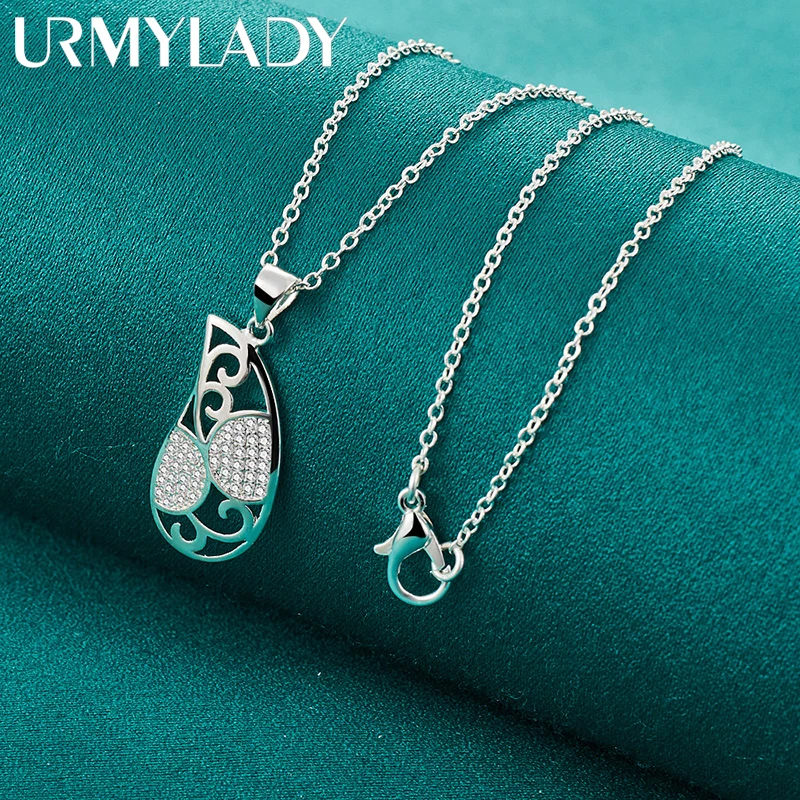 

URMYLADY 925 Sterling Silver Water Drop 16/18/20/22/24/26/28/30 Inch Pendant Necklace For Women Wedding Party Fashion Jewelry