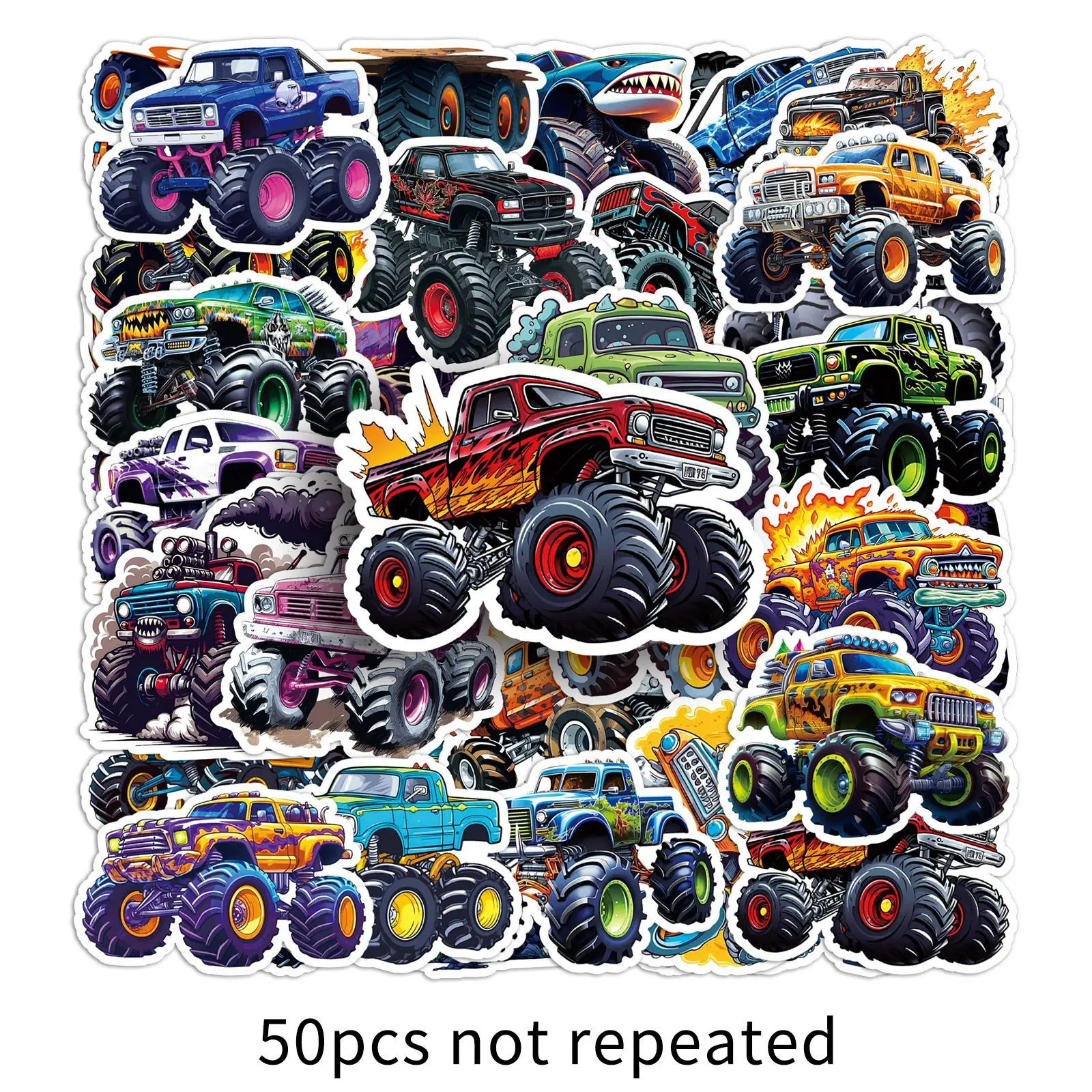 50PCS Large Tire off Road Vehicle Cartoon Stickers Funny Animation Graffiti Decoration DIY Toys Laptop Guitar Car Bike Decals