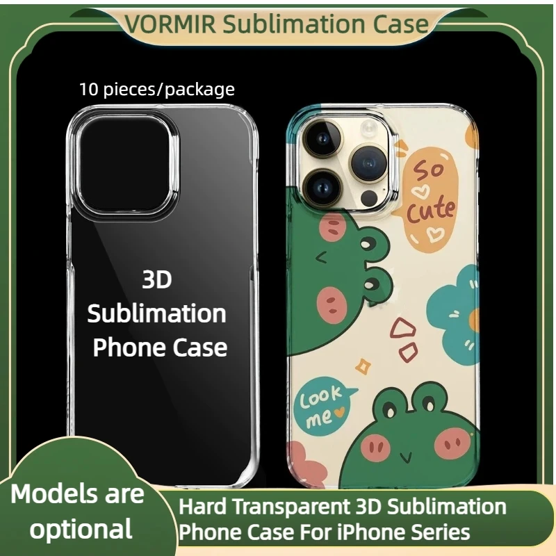 

10pcs Hard Transparent 3D Sublimation Phone Case Clear Heat Transfer Open Button Custom Cover For iPhone 12 13 14 15 16 17 pro