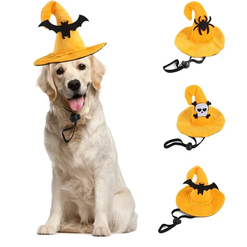 Pet Fun Witch Hat Dog Cat Halloween Hat Spider Skeleton Bat Fun Headgear Pet Dress Up Supplies Happy Halloween Party Accessories