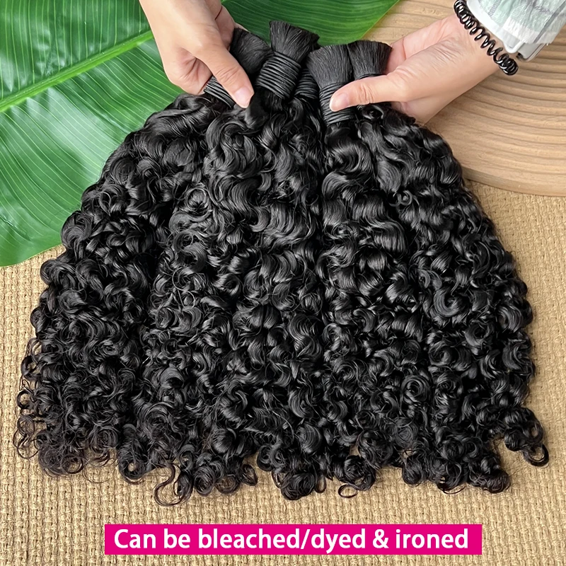 Ruw Bulk Echt haar Voor Vlechten Groothandel Birmese Krullend Boho Vlechten Extensies van echt haar Geen inslag Dubbelgetrokken Krullend haar Bulk