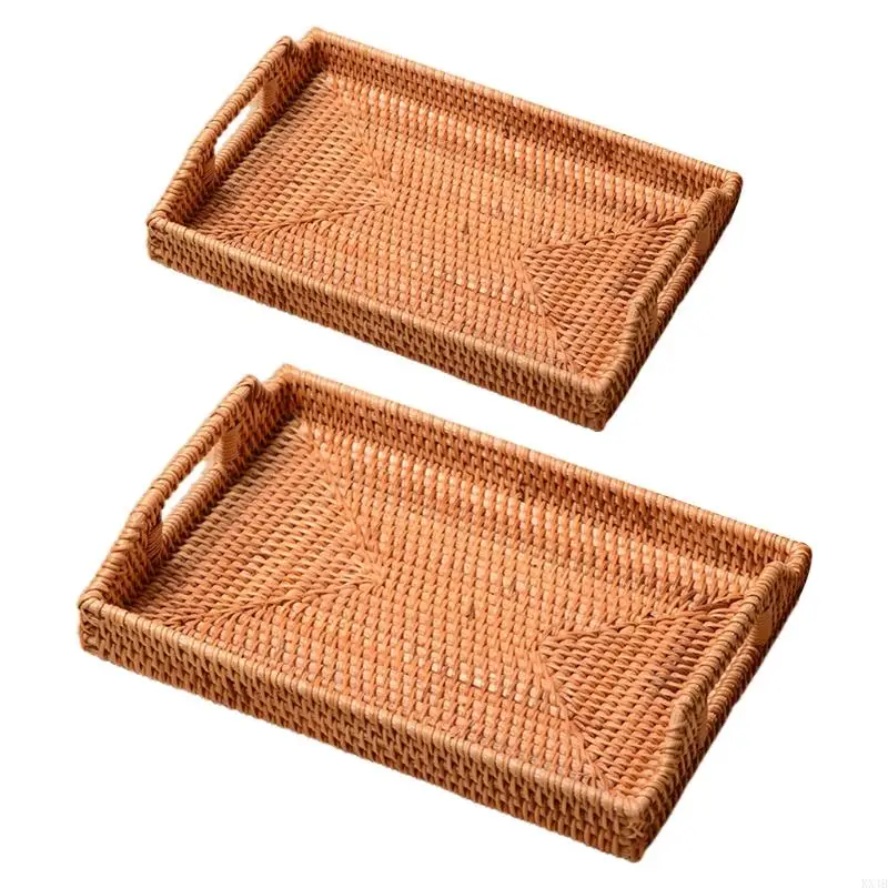 KX4B Bandeja frutas retangulares frutas retangulares cesto armazenamento pão que serve o prato artesanal com 2 alça