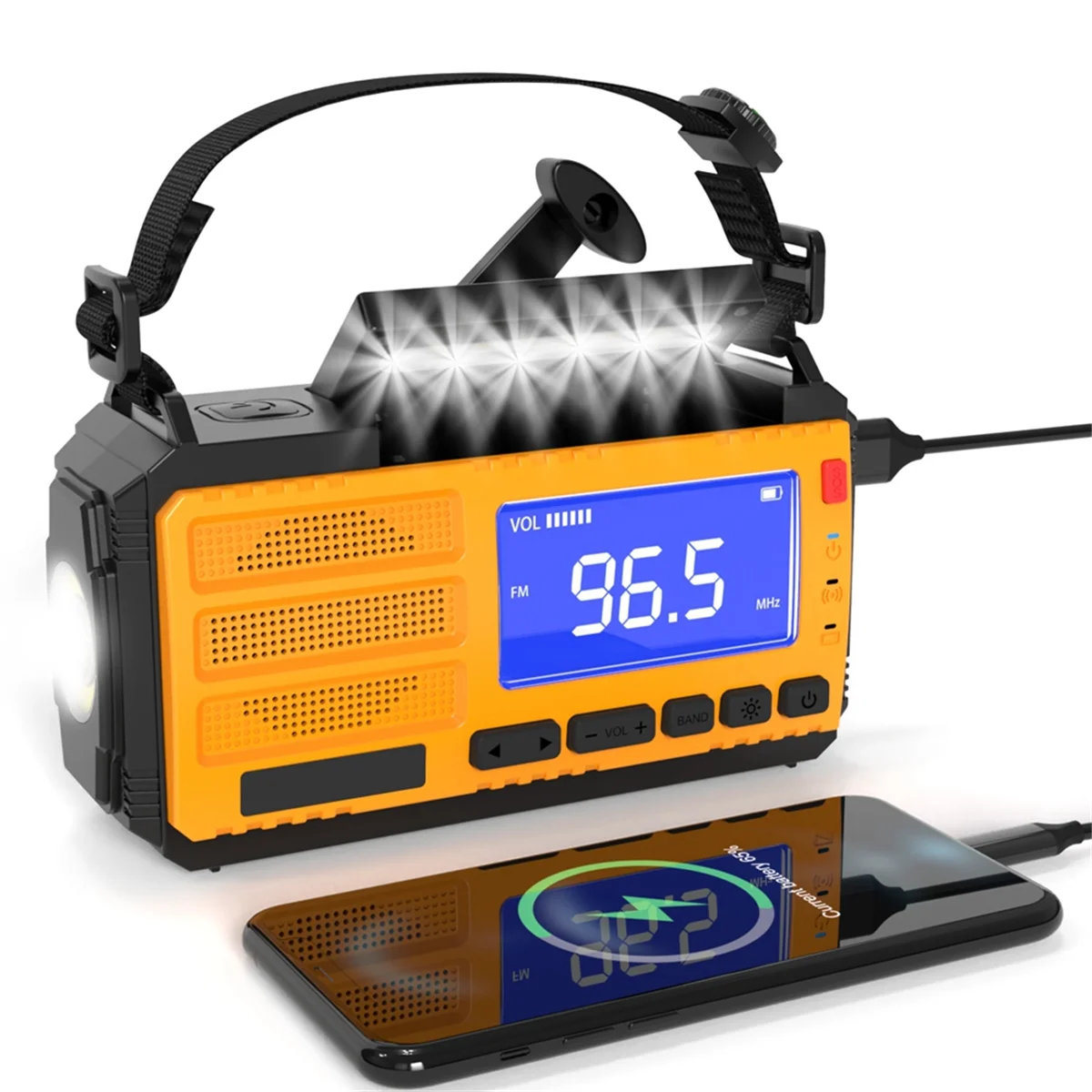 Hand-Cranked Generator Radio with Digital Display and Multi-Function 10000MAh Emergency Solar Radio with USB Charging B