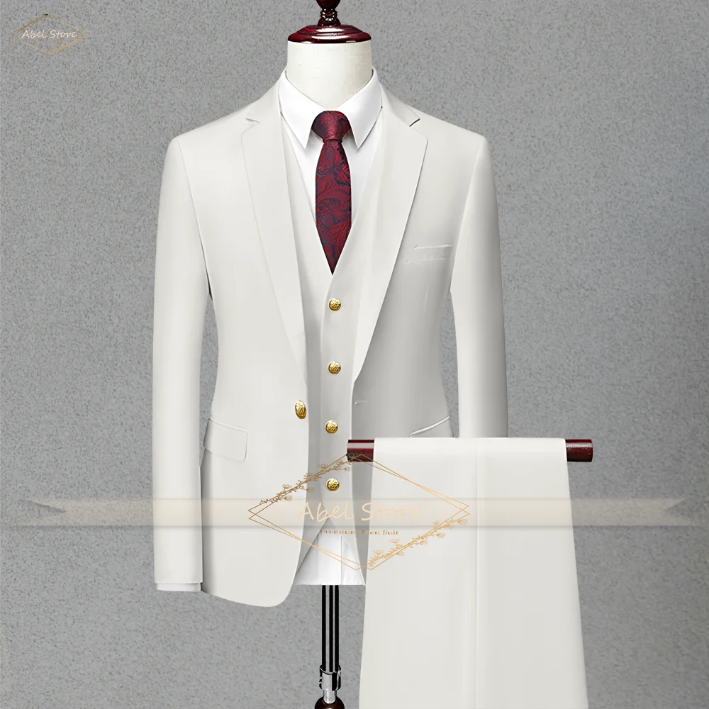 Elegant Navy Mens Suit 3PC Set Gold Button Detail Business Wedding Wear Tailored Fit Custom Sizing Premium Quality