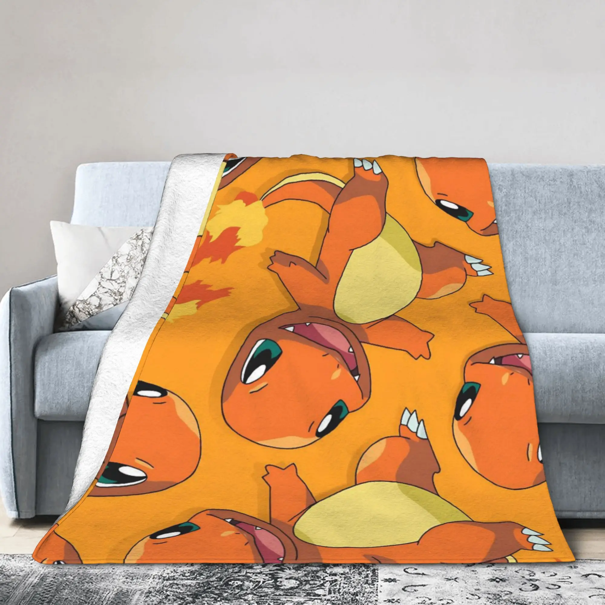 Charmanders Poke-Mon Cartoon Blankets Flannel Textile Decor   Multifunction Warm Throw Blankets for Home Bedroom Bedspread