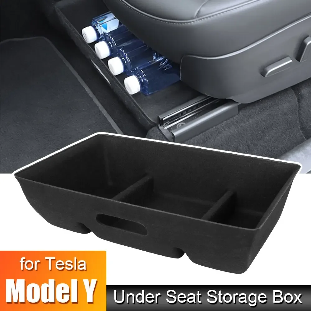 NEW For Tesla Model Y High Capacity Organizer Case Felt Cloth Drawer Holder Under Seat Hidden Box Storage Box Black Worldmuma