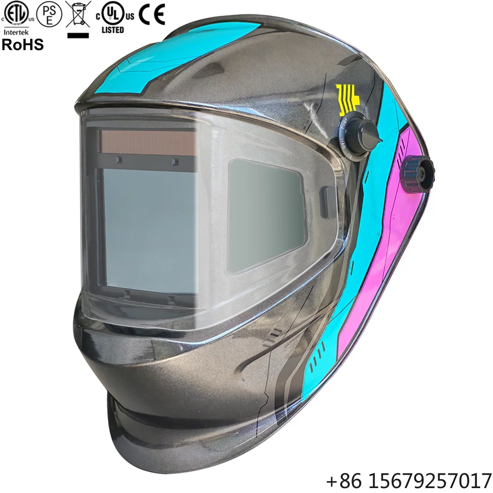 Auto Darkening Welding Helmet Welder Face Protective Wide View 103x90mm with Side Windows for Safety Comfort Solar Power CE