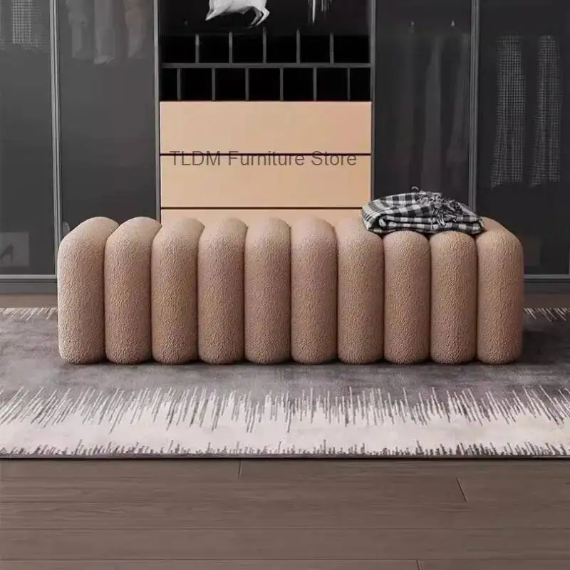 CreativitySimple Modular Connectable Shaggy Boucle Ottoman Stool Warm Padded Seating Stools For Living Room Closet Home Decor Fu