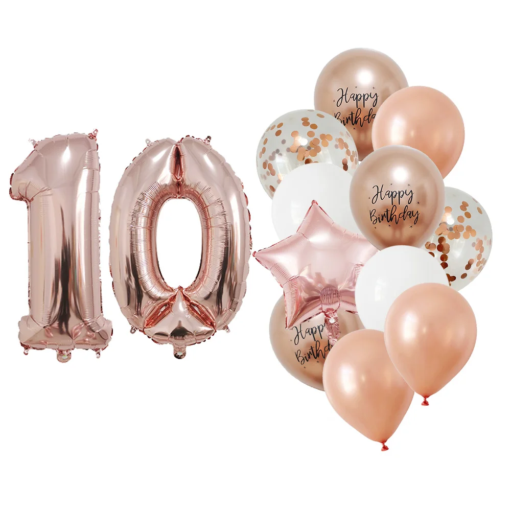 13 stuks roségouden gemengde ballonnen 32 inch folie cijferballonnen 10 11 12 13 14 15 jaar oude meisjes verjaardagsparty decoratie benodigdheden