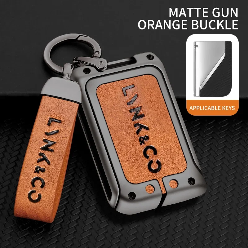 Metal Leather Car Key Case Protector Full Cover Shell Holder For LYNK&CO 05 01 02 03 06 Remote Keychain Auto Styling Accessories