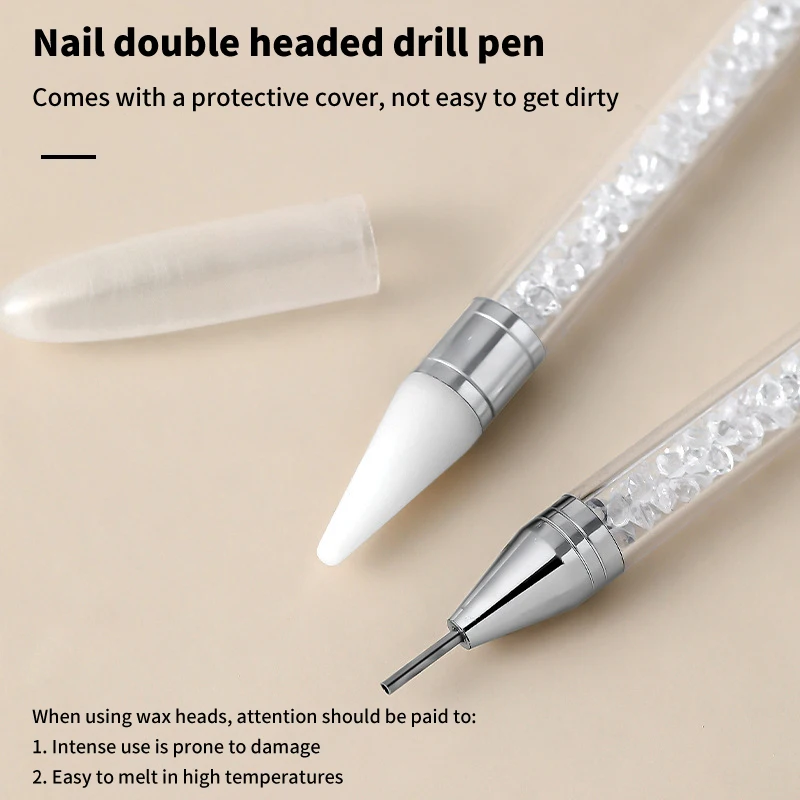 Double Headed Nail Art Pen, Rhinestone Picker, Gel de cera, Escova UV, Ferramentas de Manicure DIY, Caneta de escultura de cabeça de silicone