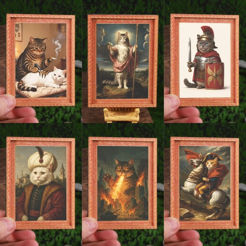 Funny Cat Art Wooden Picture Frame Fridge Magnet Magnetic Refrigerator Sticker Vintage Kitchen Wall Home Decor Souvenir Gifts