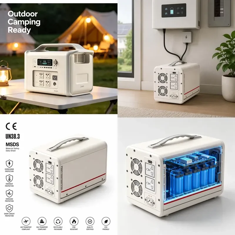 1kWh LiFePO4 Portable Power Station 1000W MPPT Solar Generator Pure Sine Wave UPS Backup for Camping Home Car Use