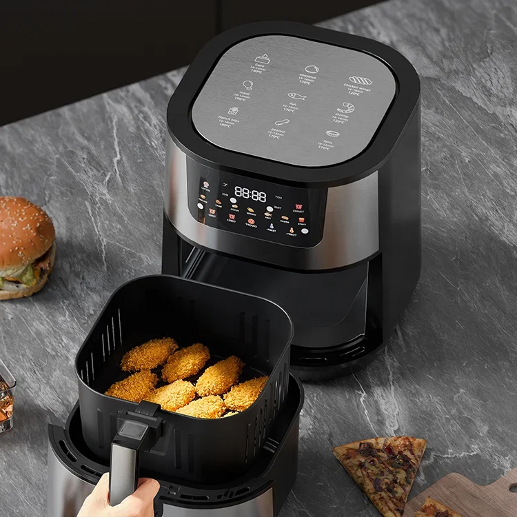 

Smart Digital Touch Control Stainless Steel Kitchen Air Fryer Detachable Double Layer Basket Quick Heating Metal