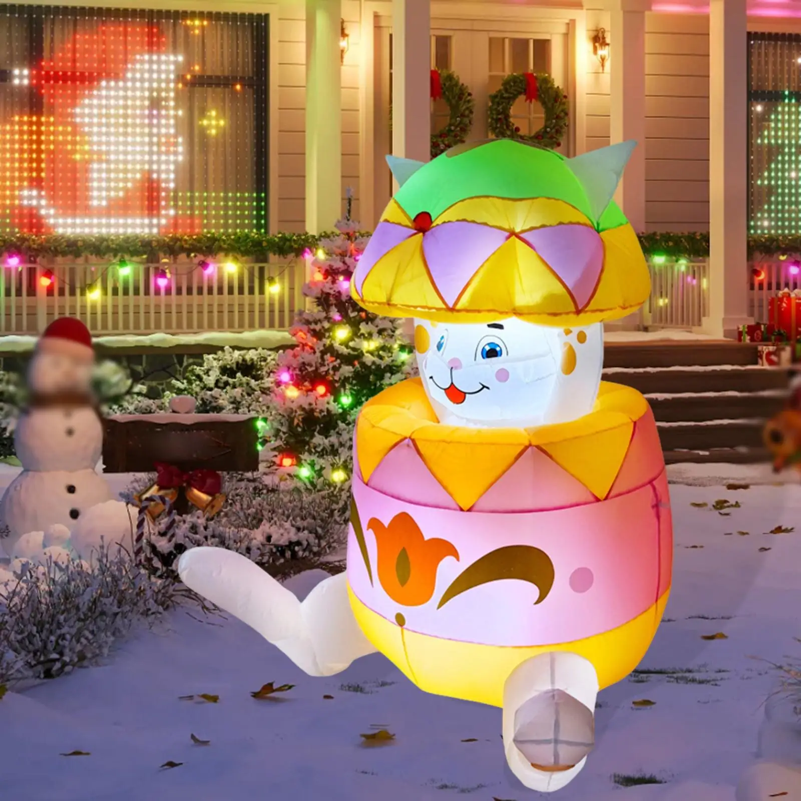 

Надувной кролик на Пасху со светодиодной подсветкой, уличное украшение, многоразовый, из полиэстера, для газона, сада, дома