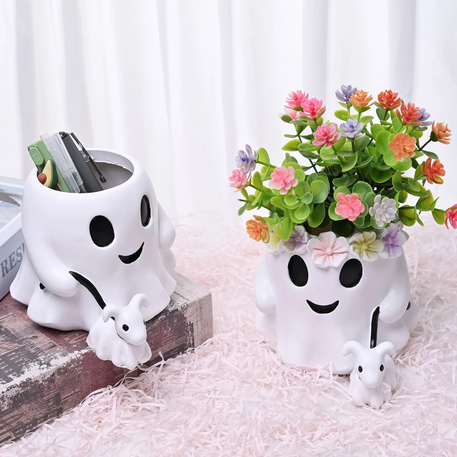 

Ghost Planter Decor‌ - Spooky Halloween Flower Pot with Pencil Holder
