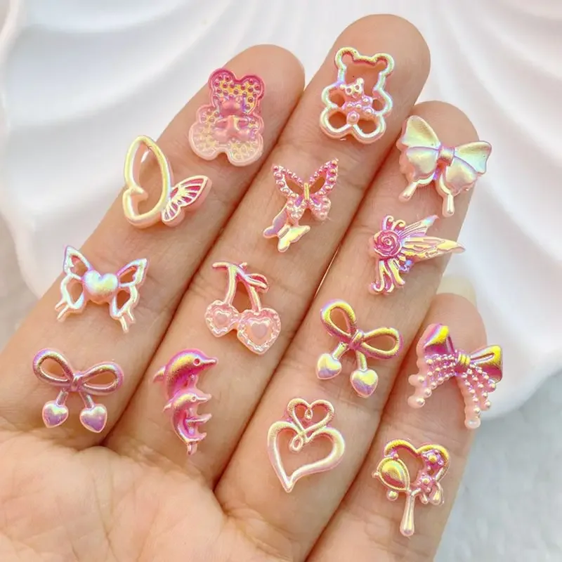 50Pcs Cartoon Love Bear Butterfly Cherry Resin Nail Art Ornament Flower DIY Craft For Nail 3D Decorations Jewelry