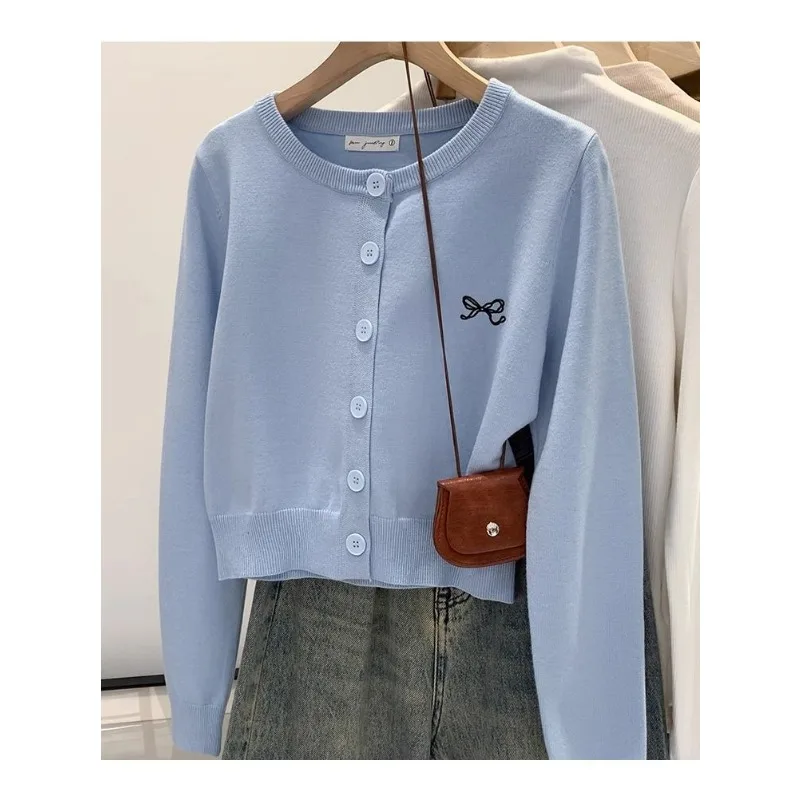 

Women's Knitted Cardigan Embroidered Slim Fit Short Sweater Jacket