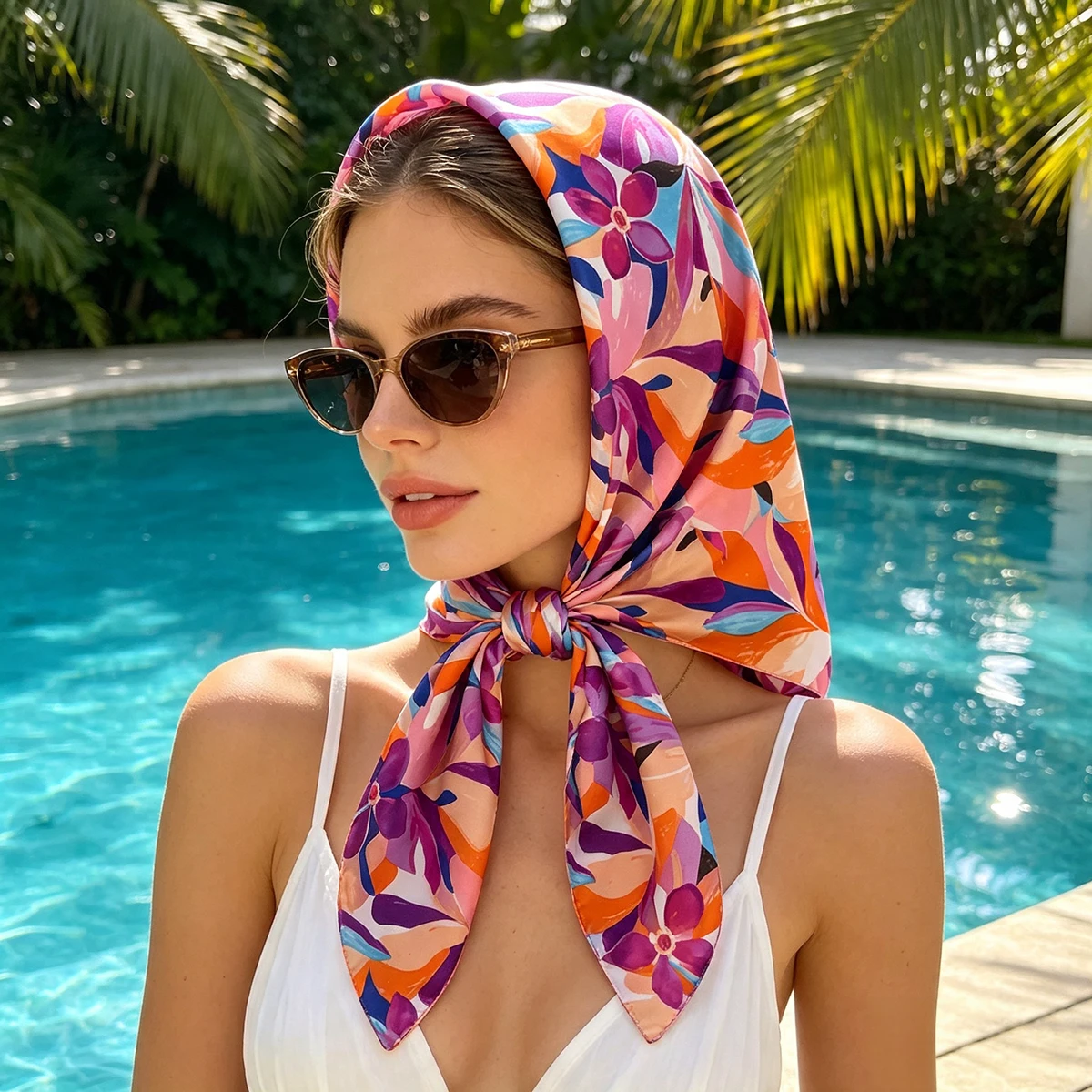 2026 New Floral Print Soft Satin Hijab Scarf for Women Fresh and Elegant Versatile Headwear Clothing Bags Square Scarf Bandana