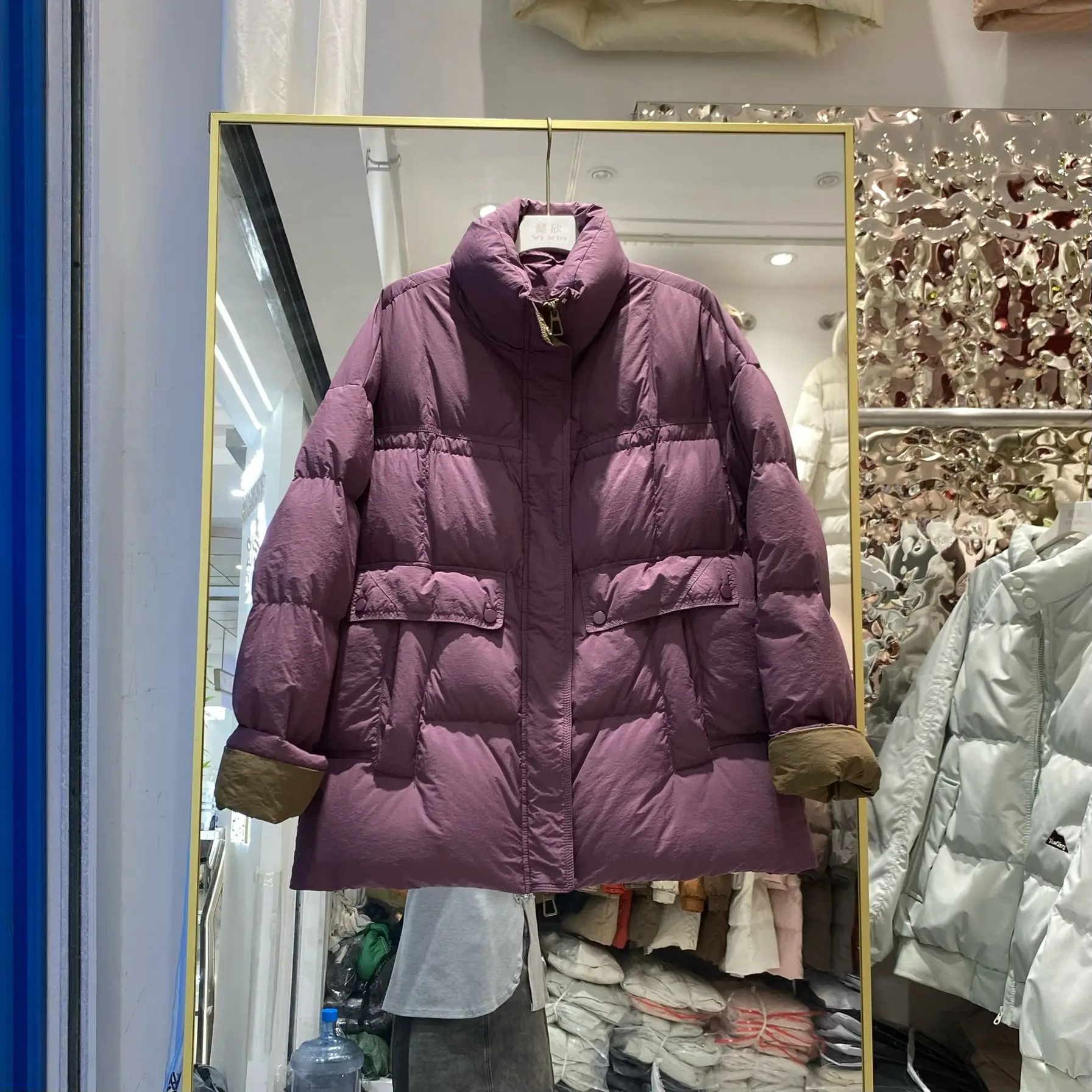 2025 Winter New Women's Down Jacket Loose Splicing Stand Collar Windproof Jacket