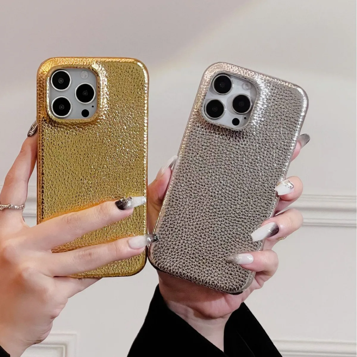 نمط ليتشي ذهبي وفضي SR مناسب لهاتف آيفون 16 برو ماكس آيفون 13 حافظة هاتف 11/12 ملمس راقي 14 برو نمط جلدي