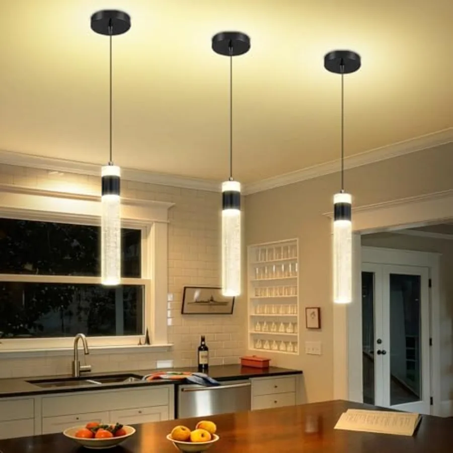 

Modern Mini Crystal Pendant Light for Kitchen Island Bedroom Bedside Hanging Ceiling Lamp with Crystal Bubble Column, LED Dimma