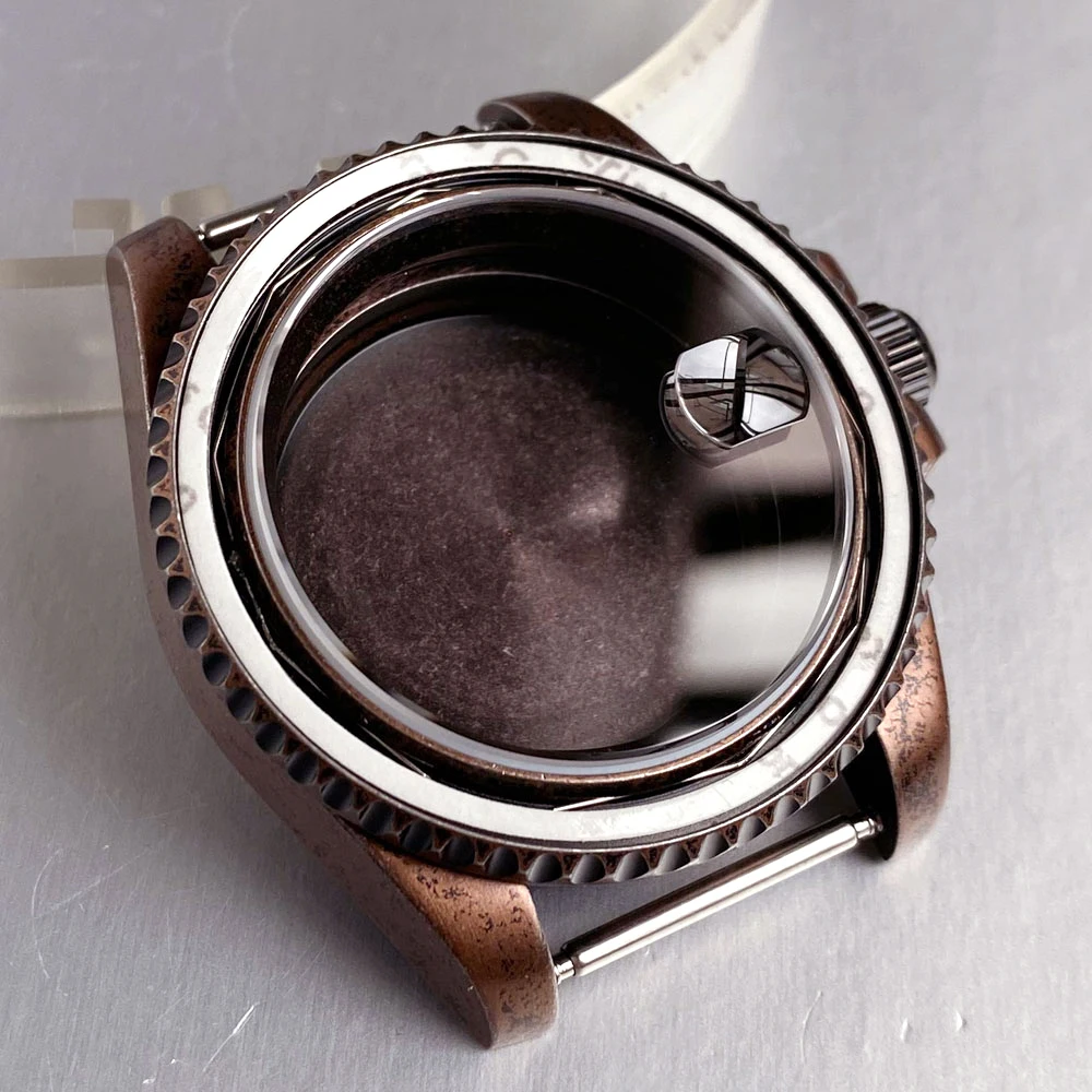 40mm PVD Bronze Coated Sapphire Dive Brushed Retro Watch Case Fit NH34 NH35 NH36 ETA2824 PT5000 for SUB Diver Watch Screw Crown