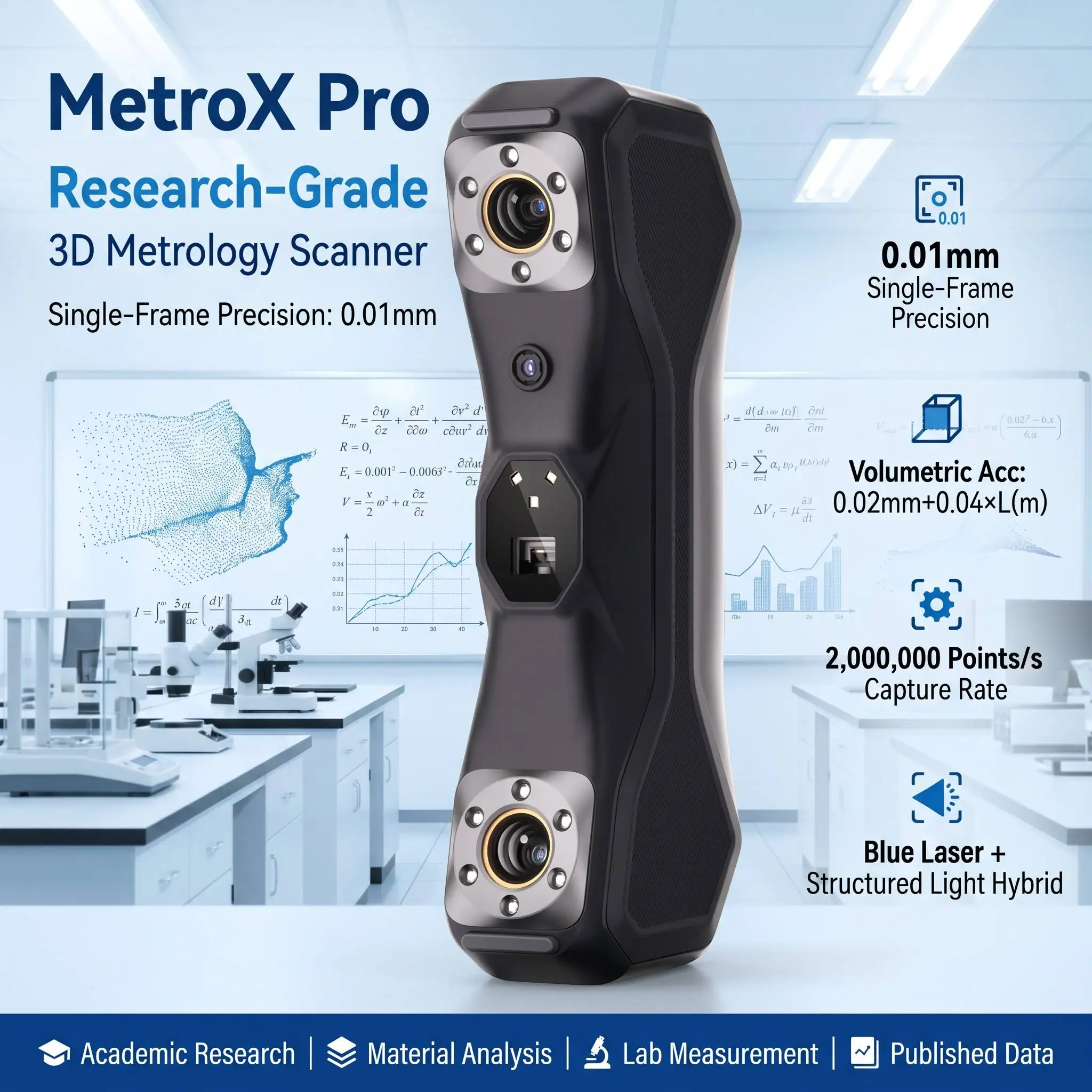 Revopoint MetroX Pro Blue Laser 3D Scanner 0.03mm Volumetric Accuracy 800,000 Points/s For Automotive Parts Inspection