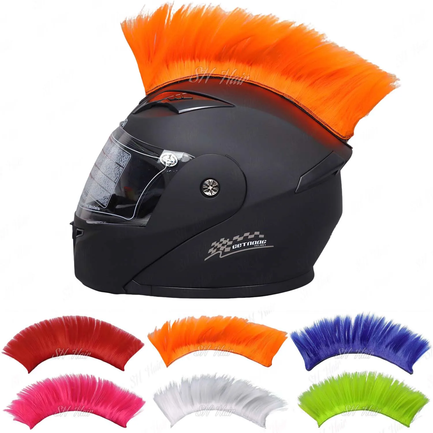 Synthetic Cockscomb Wig Motorcycle Electric Helmet Decoration Colorful Mohawk Wig for Cosplay Halloween Party Crazy Hair Day