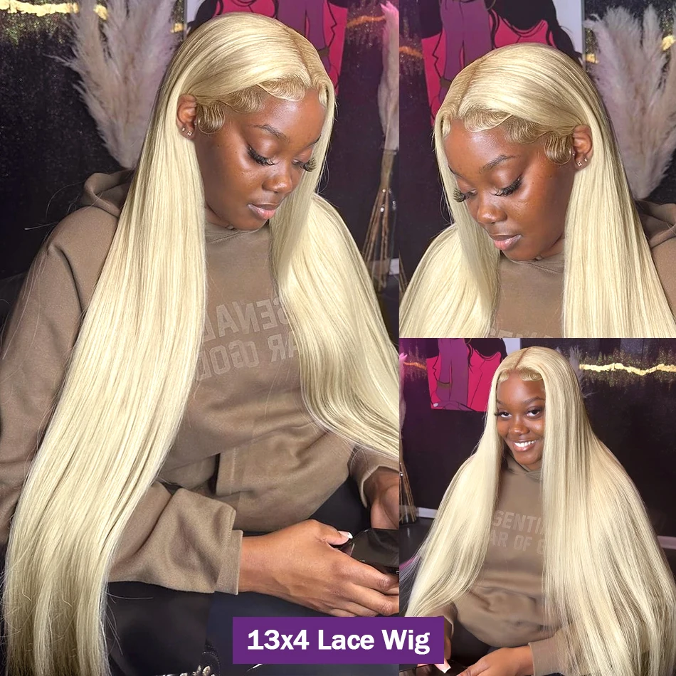 Wiggogo-Straight Blonde Lace Front Wig, Cabelo Humano, Lace Frontal Wig, Glueless, 13x6, 13x4, 613