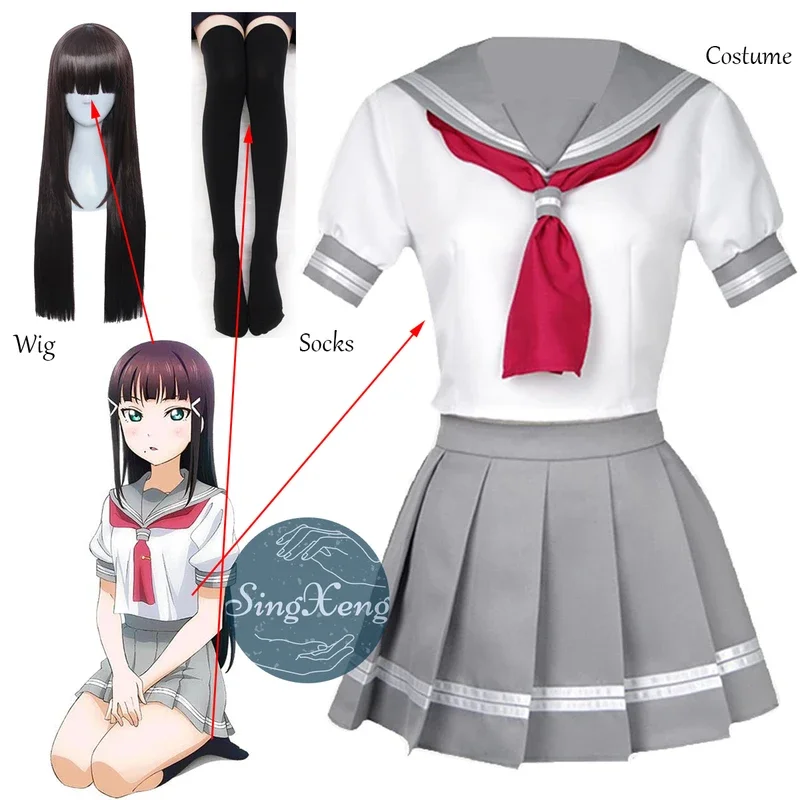 Anime Love Live Sunshine Aqours Takami Chika Sakurauchi Riko Kanan Kurosawa Dia Cosplay Costume School Uniform Sailor Suit Dress