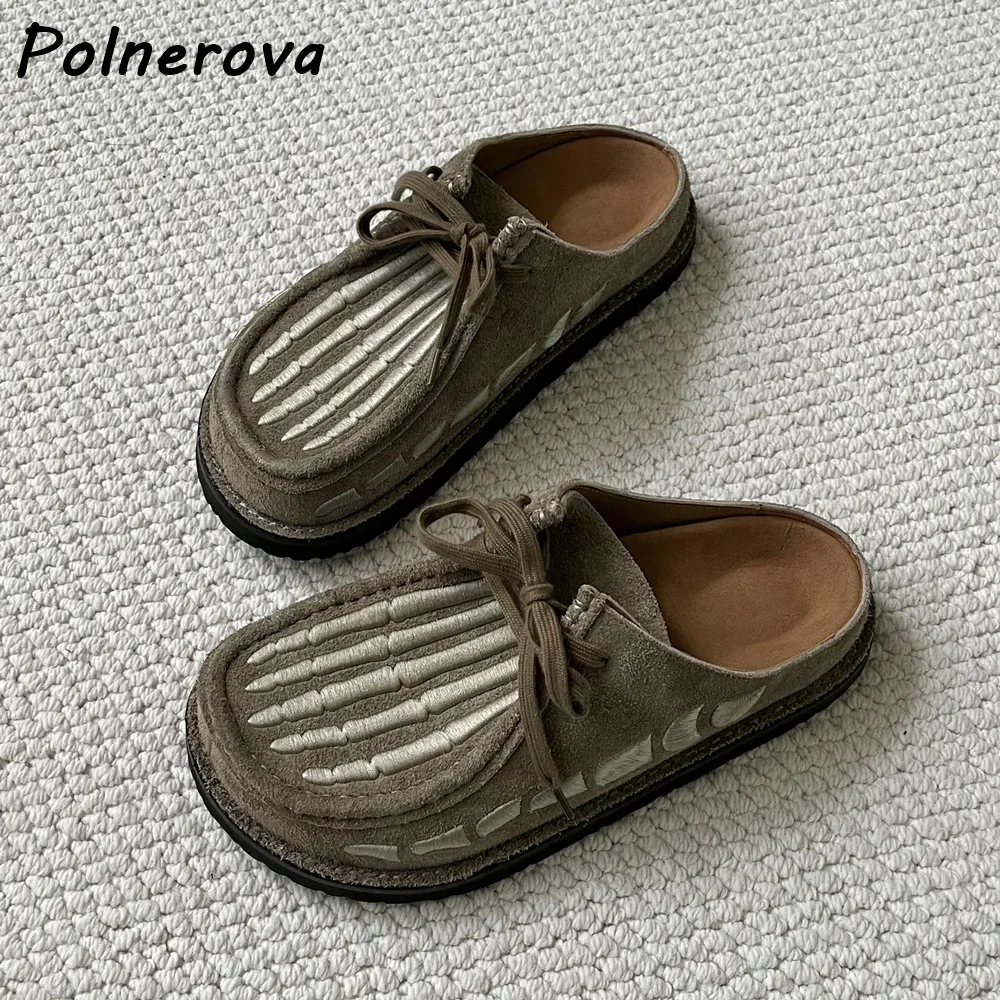 

Skeleton Claw Embroidery Slippers Round Toe Thick Soled Sewing Slip On Shoes Women's Summer Slingback Leisure Fashion Shoes