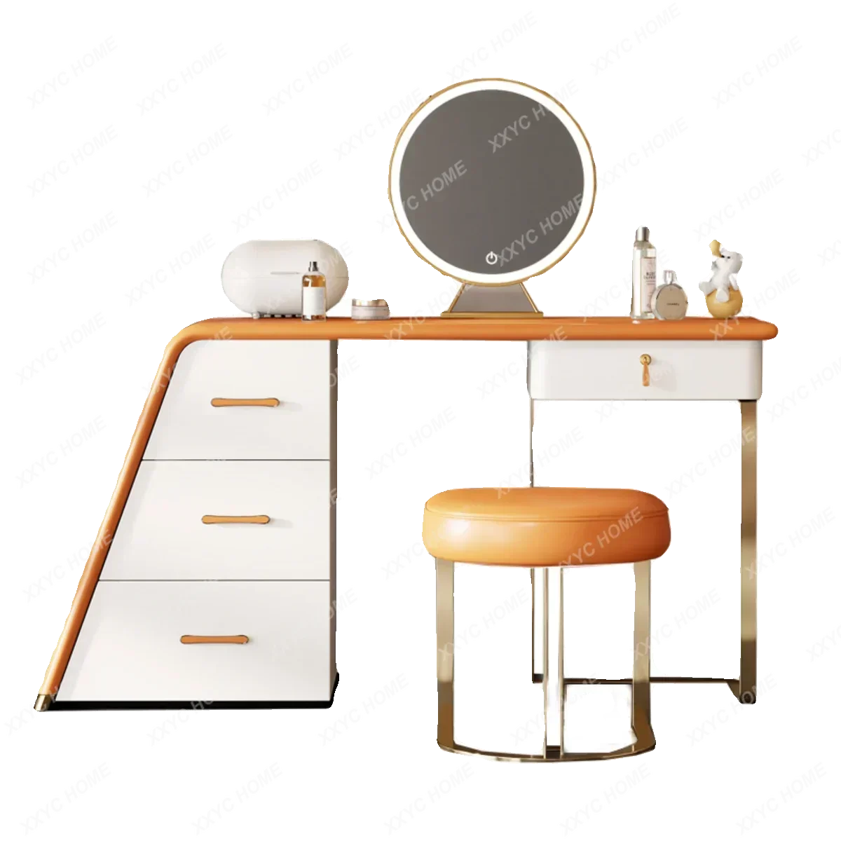 

Dresser High Luxury Leather Makeup Table Modern Multi-Functional Desk Light Luxury