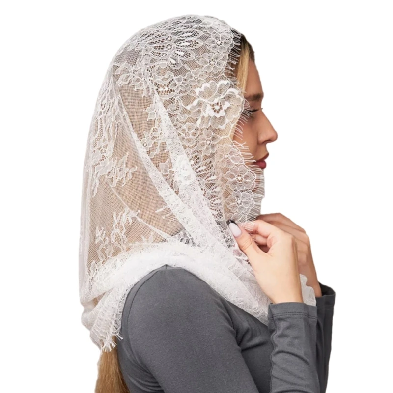 Sophisticated Lace Border White Scarf Breathable Lace Headscarf Fashion Scarf