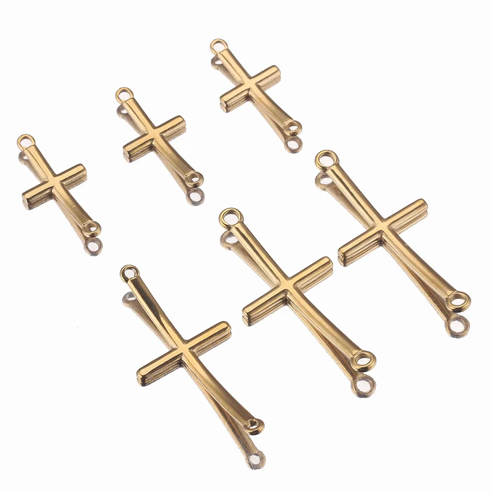 10pcs Gold-Plate Double Hole Bending Cross Charm Stainless Steel Pendant Connector for DIY Jewelry Making Supplies Findings - Image 3
